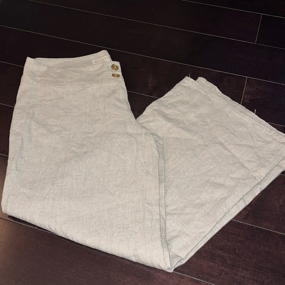 Michael Kors neutral linen straight leg full length pants.  Size 6 100% linen. - Picture 1 of 10
